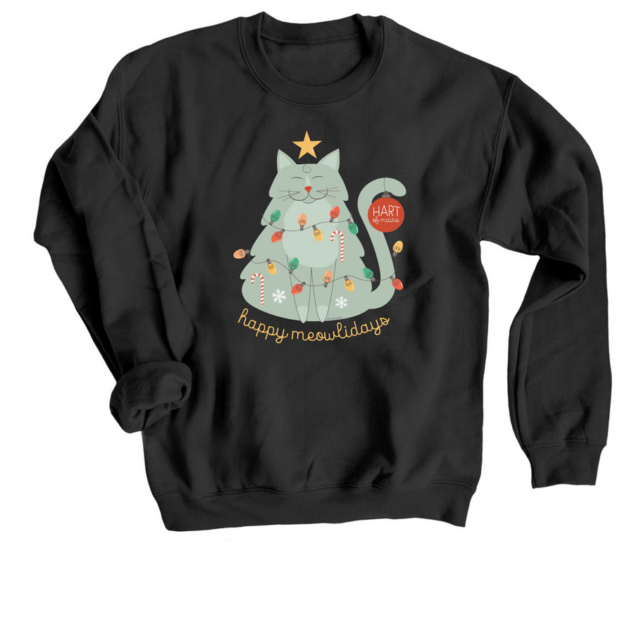 HART Happy Meowlidays!, a Black Crewneck Sweatshirt