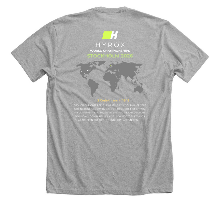 Hannah Dillon - Hyrox Sweden 2026, a Athletic Heather Premium Unisex Tee (back-view)