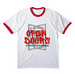 10 Year Anniversary Tee, a White/ Red Cotton Ringer Tee