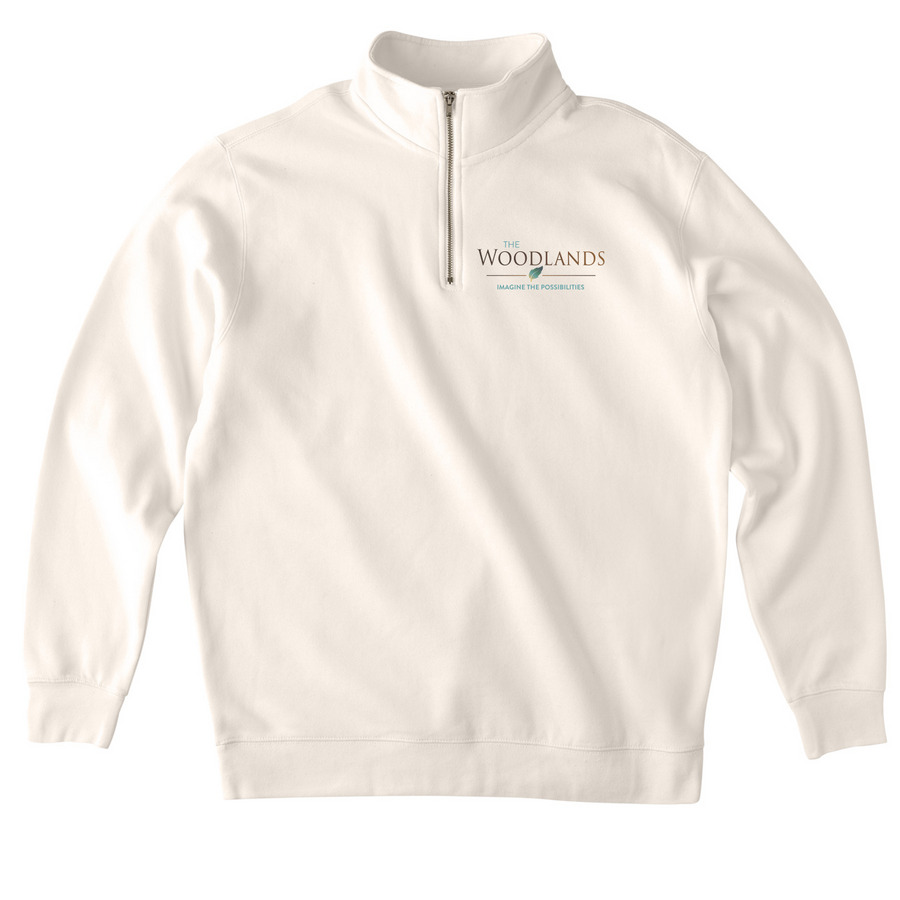 The Woodlands Foundation Logo, a Bone Midweight Quarter Zip Pullover