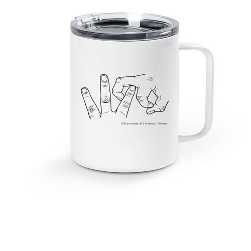 Radio 1190: Throw Some Mug, a White Stainless Steel Travel Mug