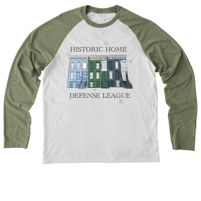Historic Home Defense League, a Olive You Green/ Bright White Allmade Eco Triblend Colorblock Raglan Long Sleeve Tee