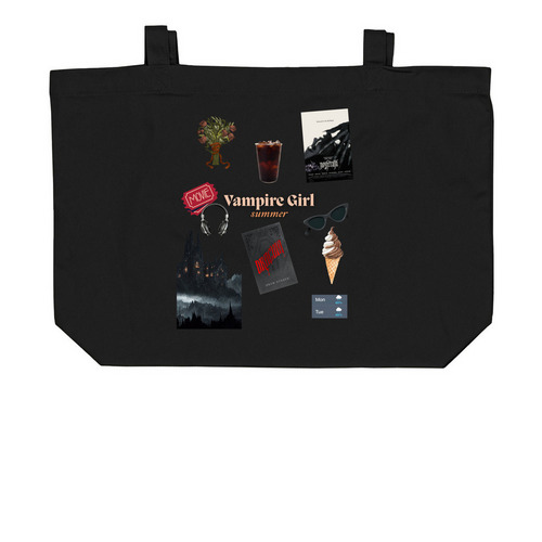 Vampire Girl Summer, a Black Large Organic Cotton Tote Bag