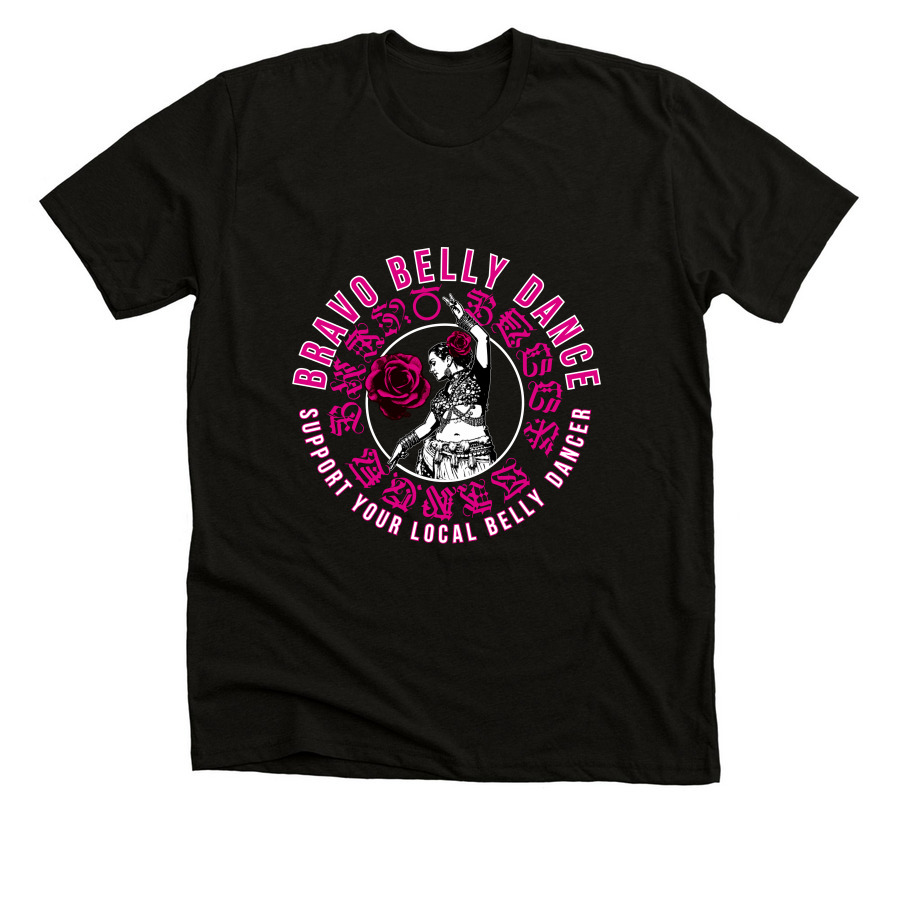 Bravo Belly Dance | Fuchsia Logo (Front Only), a Black Heather Premium Unisex Tee