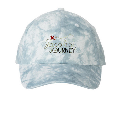 Hats On for Jacob's Journey, a Light Blue Printed Tie Dye Baseball Hat