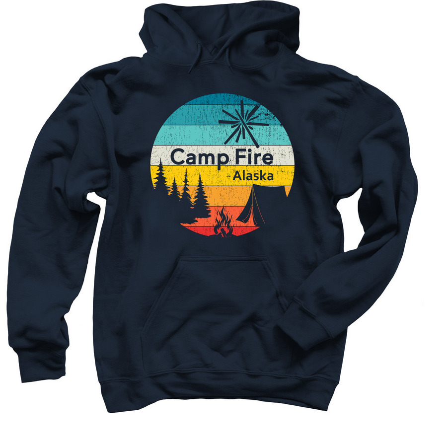 Camp Fire Alaska- Retro Sunset, a Navy Pullover Hoodie