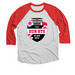 Full medal front, a Red and Heather White 3/4 Sleeve Baseball Tee