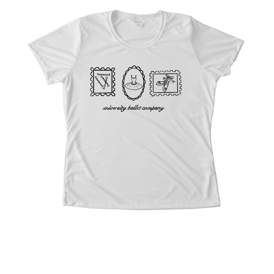 Stamps in Motion - B/W, a White Women's Performance Tee