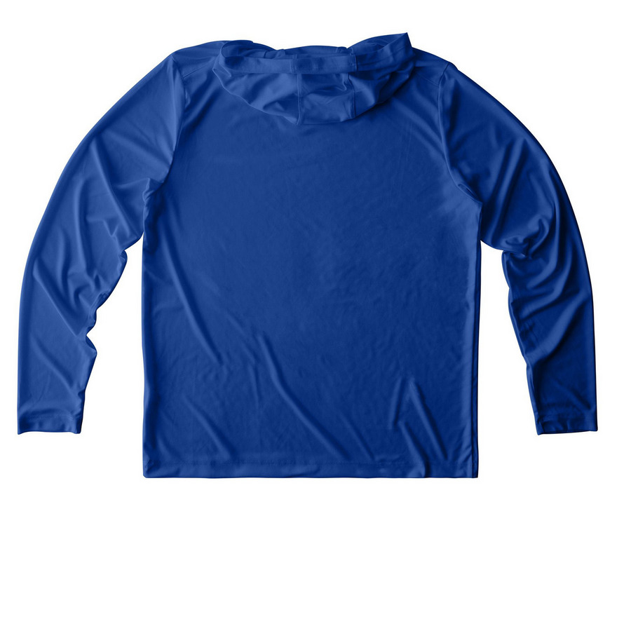 TRES Summer Gear, a True Royal UV Performance Long Sleeve Hoodie (back-view)