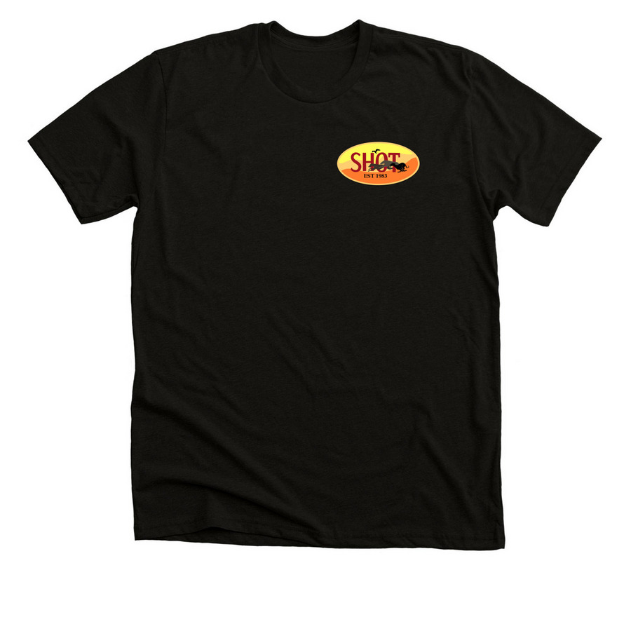 Sunset SHOT Logo, a Black Heather Premium Unisex Tee