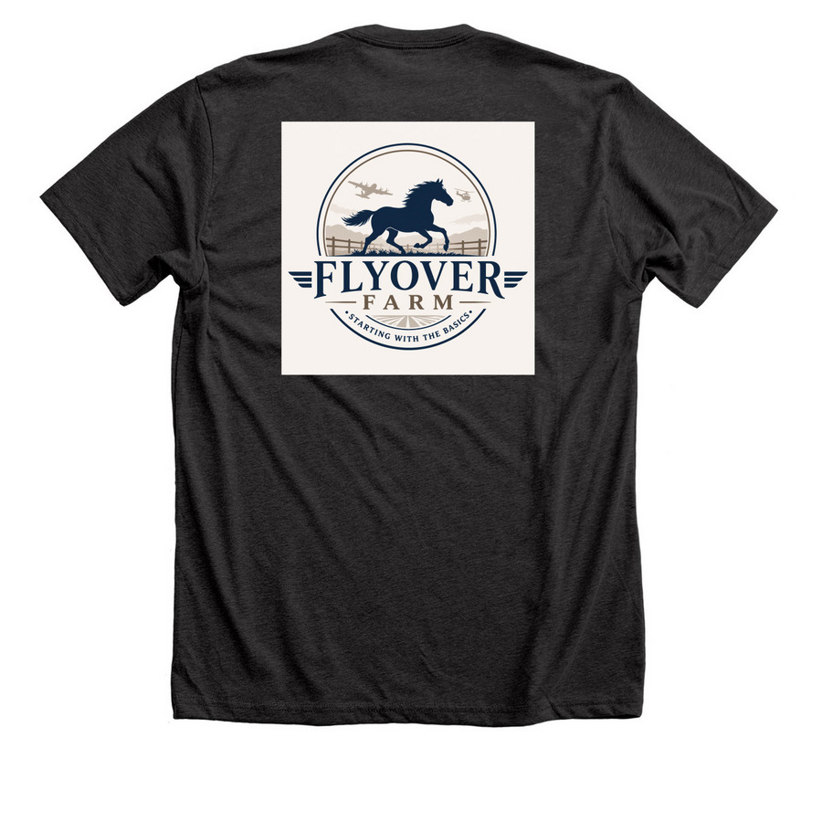 Flyover Farm Logo, a Dark Grey Heather Premium Unisex Tee (back-view)