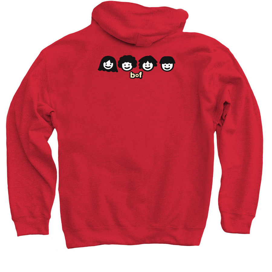 Bunch of Friends Merch, a Red Pullover Hoodie (back-view)