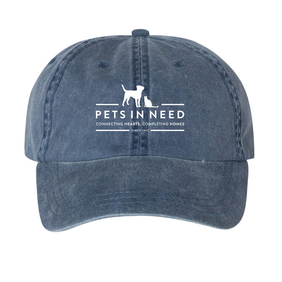 Pets In Need ? General ? Cap, a Navy Printed Pigment Dye Baseball Cap