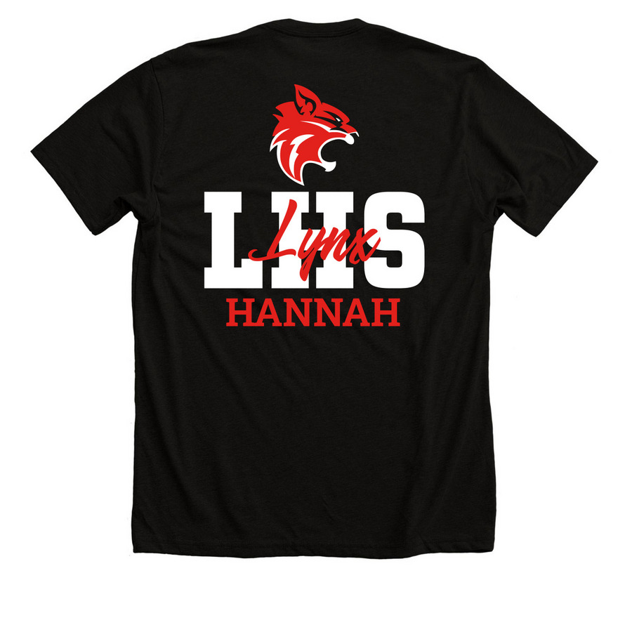 Lincoln Cheer Mom&nbsp;(HANNAH), a Solid Black Blend Premium Unisex Tee (back-view)