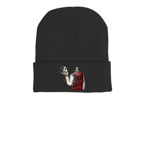 Fresh Til Death beanie, a Black Printed Cuffed Beanie