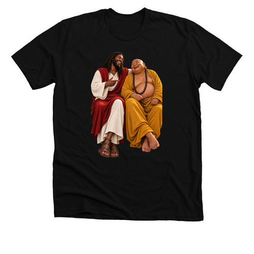 Jesus and Buddha&nbsp;, a Solid Black Blend Premium Unisex Tee
