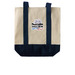 Holiday Weekend Tote Bags, a Natural/Navy Two-Tone Grocery Tote Bag (back-view)