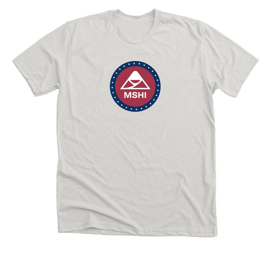 MSHI Celebrates America 250: Mountain Stars, a Heather Cement Premium Unisex Tee