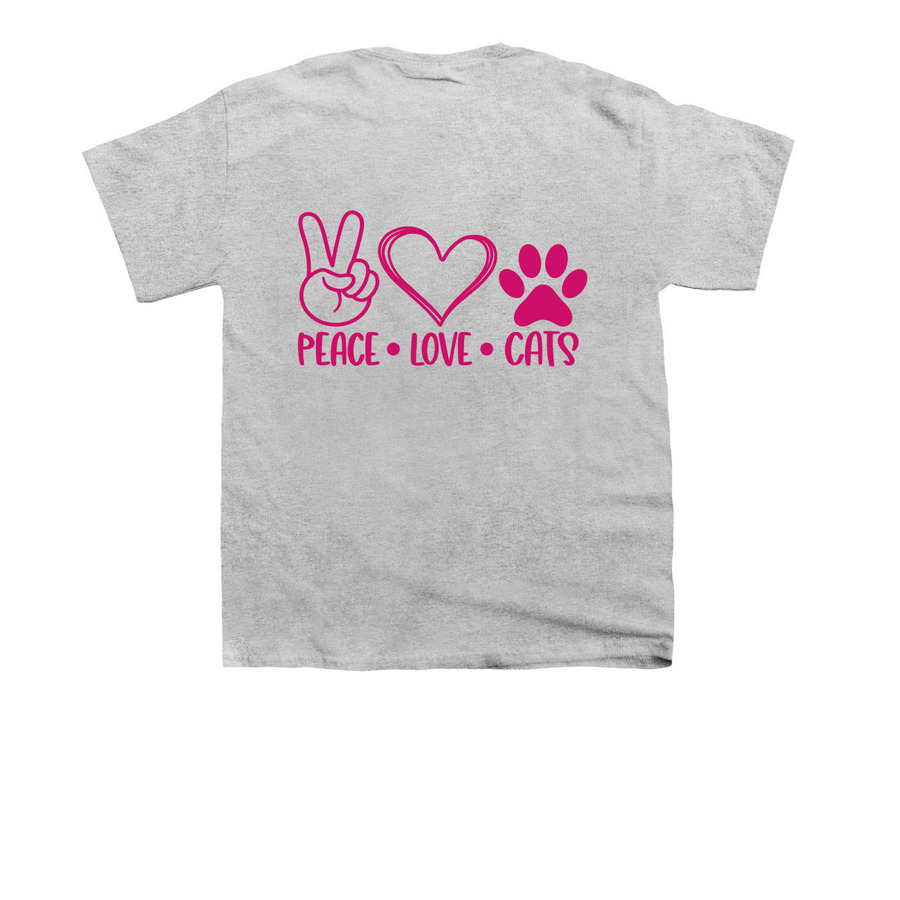 Peace, Love, Cats, a Sport Grey Youth Unisex Tee (back-view)