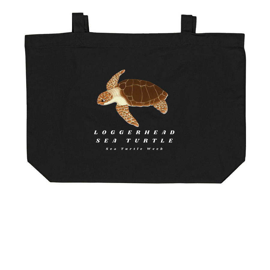Sea Turtle Week-Loggerhead, a Black Large Organic Cotton Tote Bag