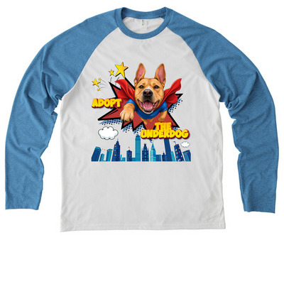 The Underdog League, a Azure Blue/ Bright White Allmade Eco Triblend Colorblock Raglan Long Sleeve Tee