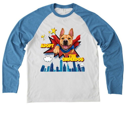 The Underdog League, a Azure Blue/ Bright White Allmade Eco Triblend Colorblock Raglan Long Sleeve Tee