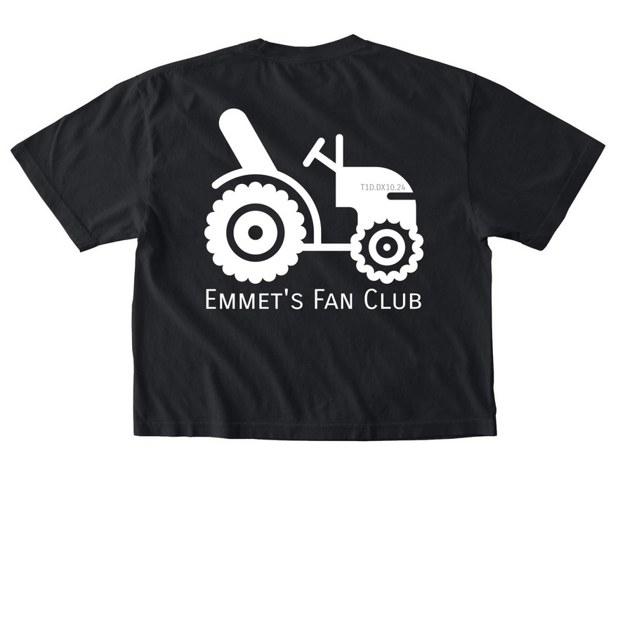 Emmet's Fan Club T1D 2026, a Black Comfort Colors Boxy Tee (back-view)