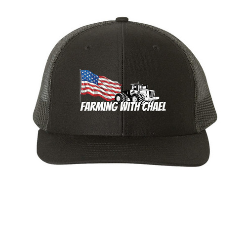 Farming with Chael hat, a Black Printed Snapback Trucker Cap