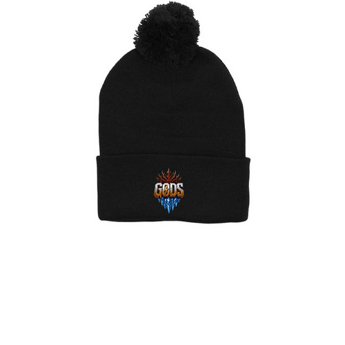 GODS HAT, a Black Printed Pom-Pom Beanie
