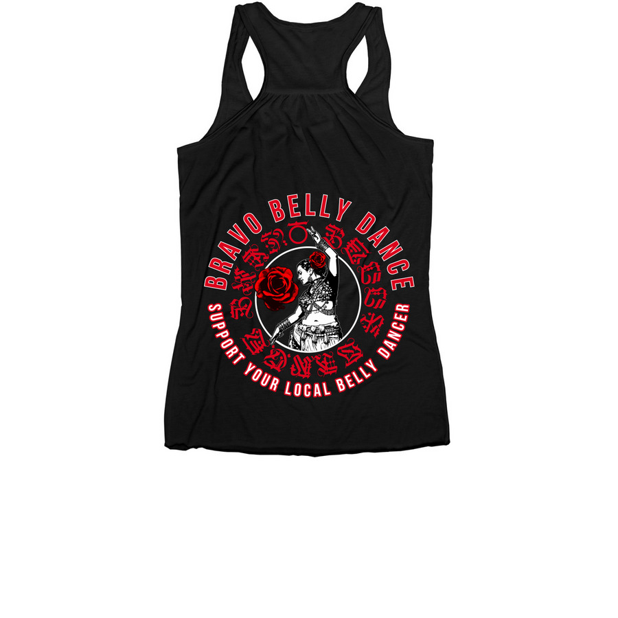 Bravo Belly Dance | Red Logo, a Black Women's Racerback (back-view)