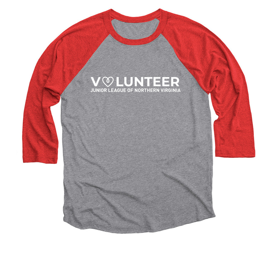 JLNV Volunteer, a Red and Premium Heather 3/4 Sleeve Baseball Tee