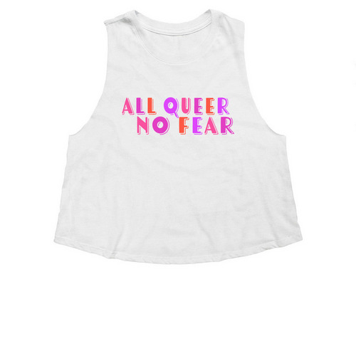 All Queer No Fear (Fundraiser), a Solid White Blend Women's Cropped Racerback Tank