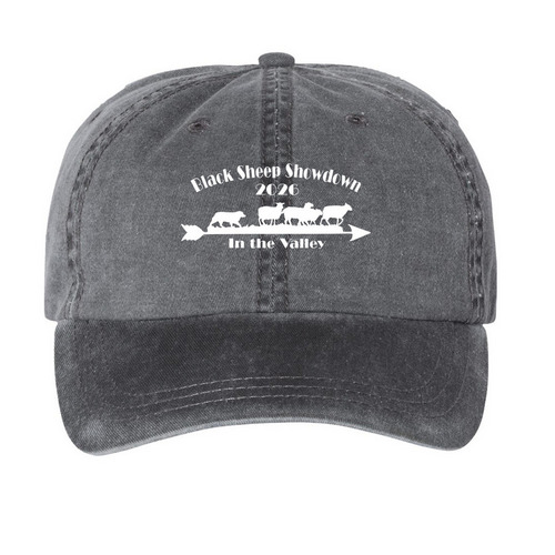 2026 Black Sheep Showdown Hats (White Logo), a Black Printed Pigment Dye Baseball Cap