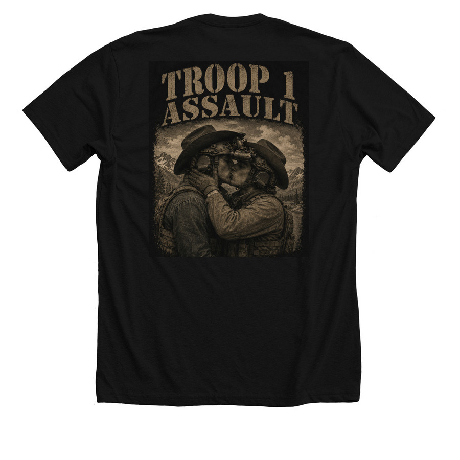 Troop Shyt, a Solid Black Blend Premium Unisex Tee (back-view)
