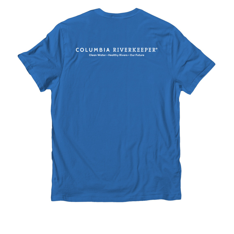 Columbia Riverkeeper wave, a Beacon Blue Allmade Organic Cotton Unisex Tee (back-view)