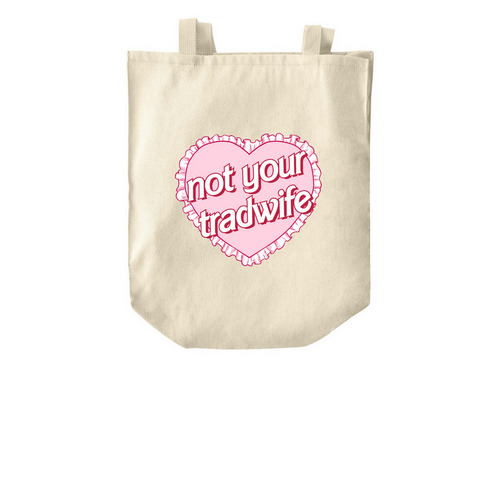 Not Your Tradwife - Vintage Heart Tote, a Natural Over-the-Shoulder Shopping Tote Bag