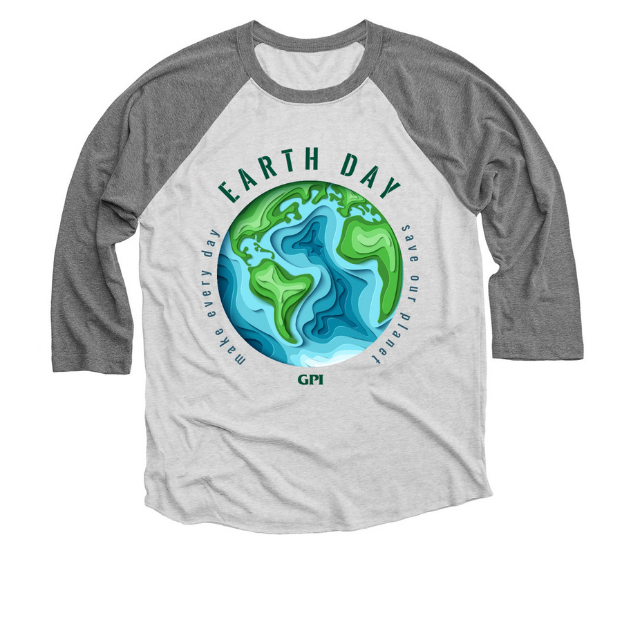 Earth Day Tee, a Premium Heather and Heather White 3/4 Sleeve Baseball Tee