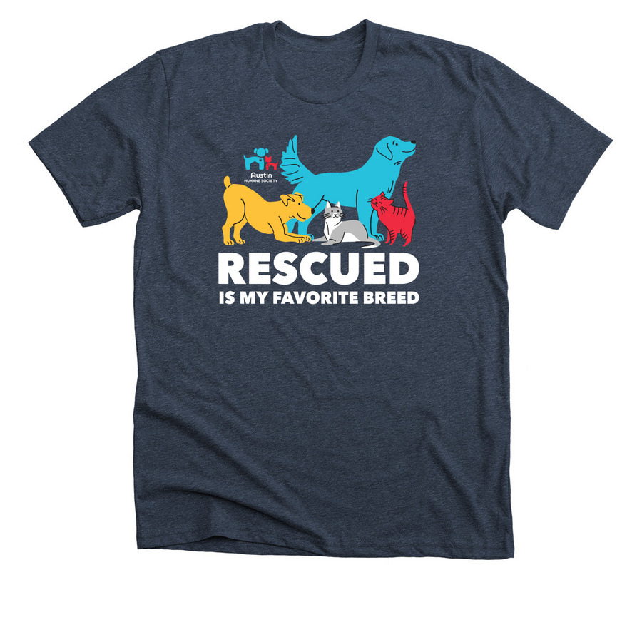 Rescued is My Favorite Breed, a Heather Midnight Navy Premium Unisex Tee