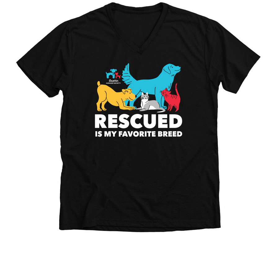 Rescued is My Favorite Breed, a Solid Black Blend Premium V-Neck Tee