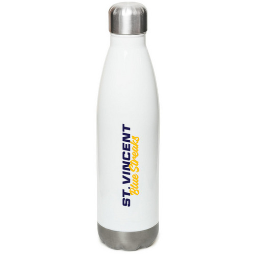 Blue Streak Water Bottle, a White Stainless Steel Water Bottle