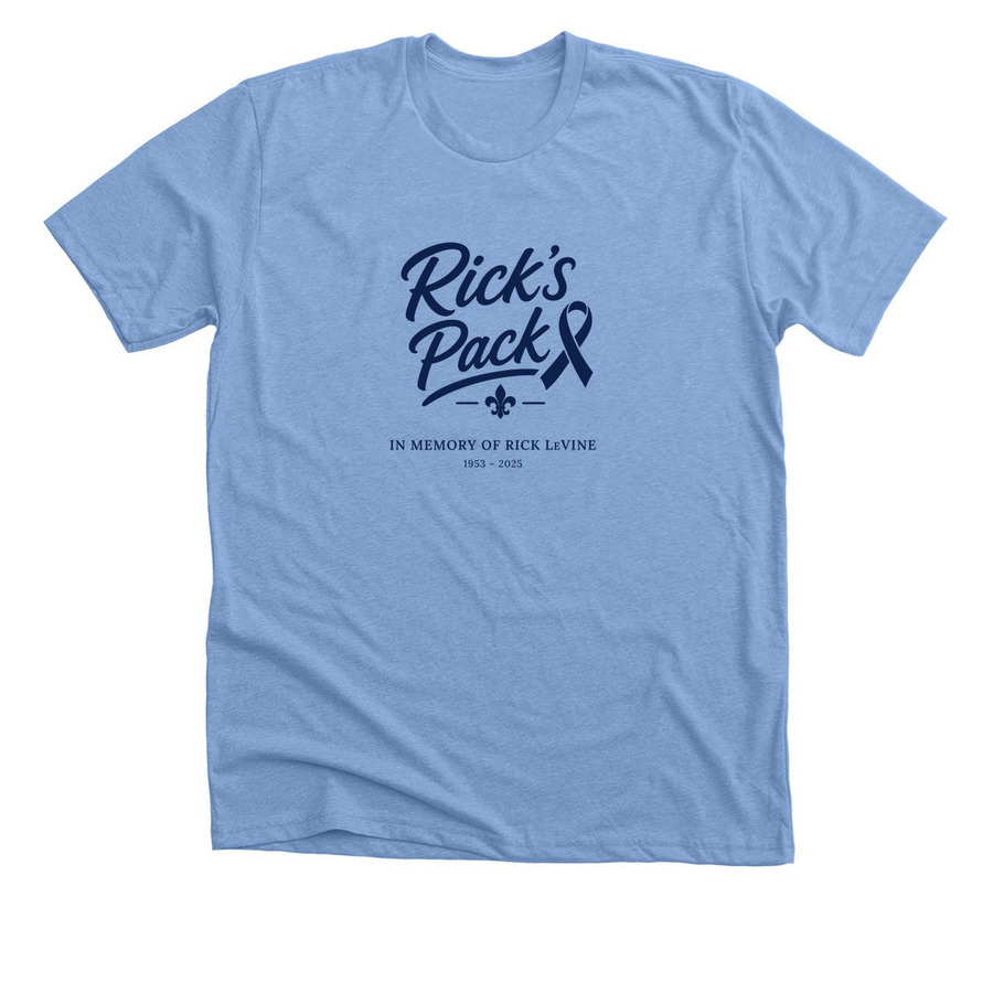 Rick's Pack Memorial Tee, a Heather Carolina Blue Premium Unisex Tee
