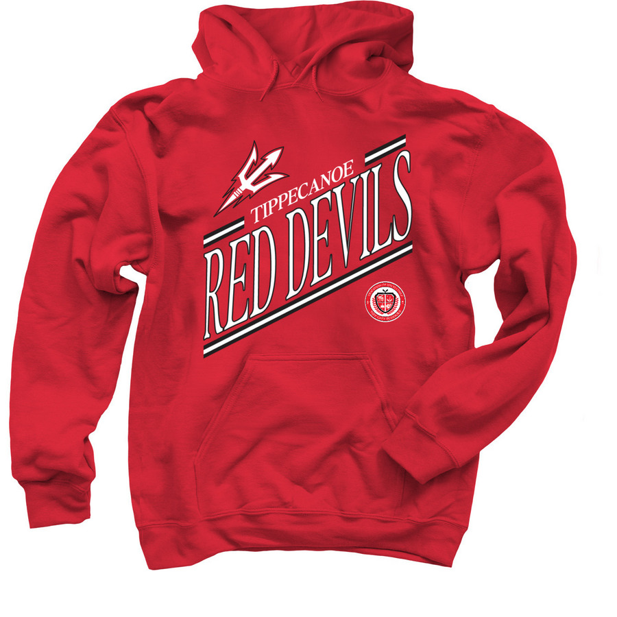 Red Devil Slant, a Red Pullover Hoodie
