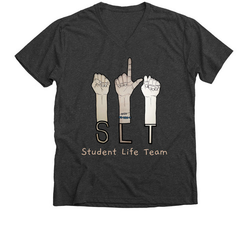 SLT in ASL, a Dark Grey Heather Premium V-Neck Tee