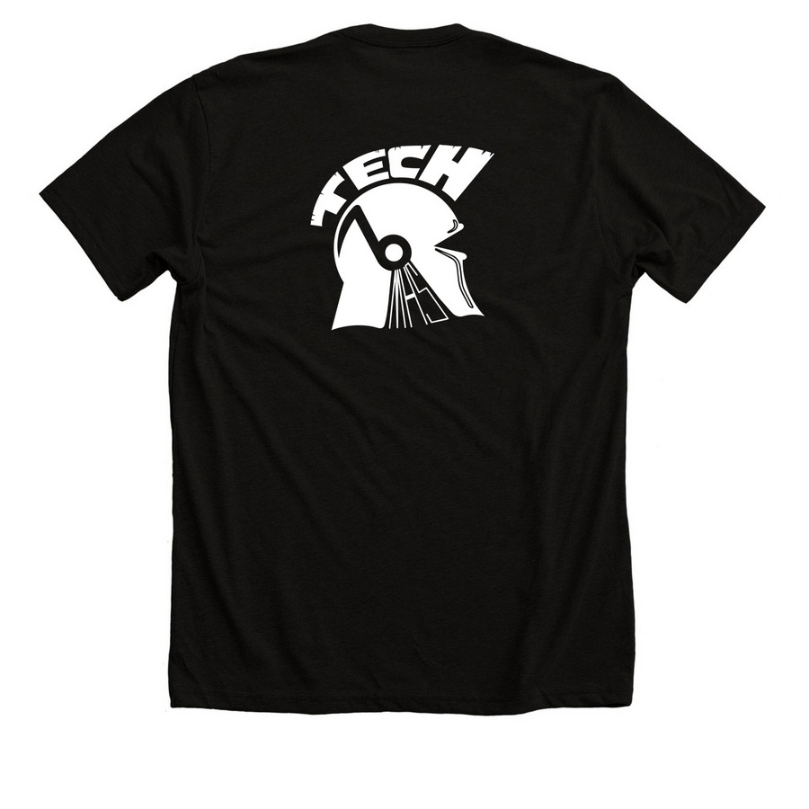 Trojan Tech Shirt, a Solid Black Blend Premium Unisex Tee (back-view)