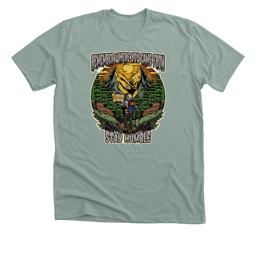 Stay Humble (grey lettering), a Heather Sage Premium Unisex Tee