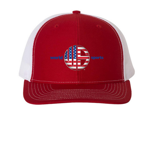 Custom USA Hats, a Red/ White Printed Snapback Trucker Cap