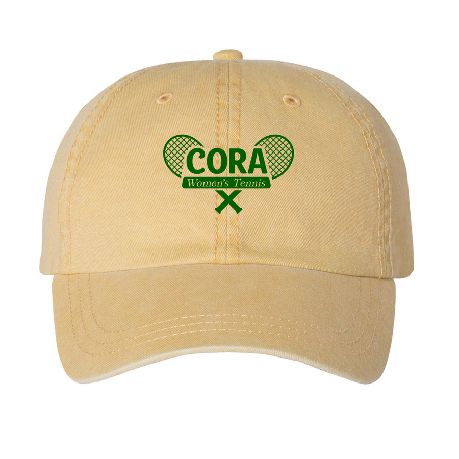 CORA Dad hat, a Mustard Printed Pigment Dye Baseball Cap