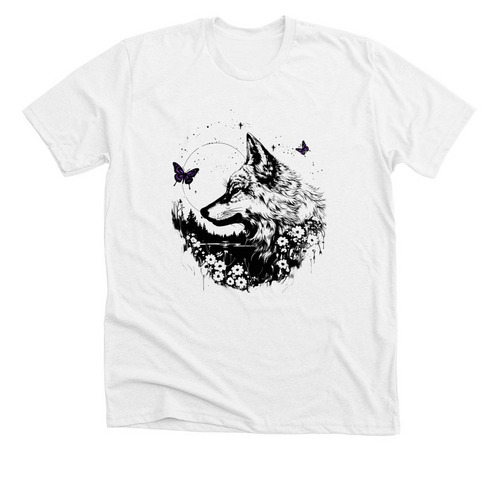 Lupus: The Wolf & The Butterfly, a Solid White Blend Premium Unisex Tee