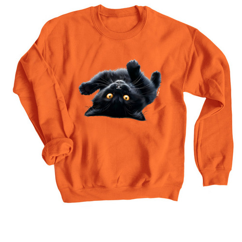 Lazy Black&nbsp;Cat 3, a Orange Crewneck Sweatshirt