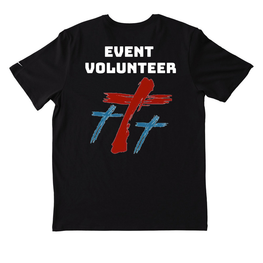 EVENT VOLUNTEER SHIRT, a Black Nike Dri-FIT Jersey Blend Performance Tee (back-view)